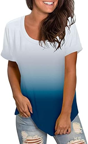 CGGMVCG kadın Yaz Üstleri Rahat Basit Moda Renkli Degrade Yuvarlak Boyun Kısa Kollu Bayan T Shirt Yaz