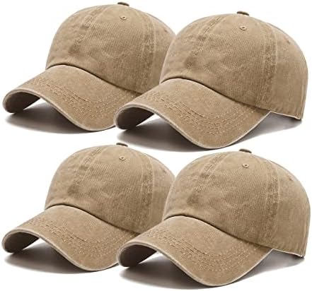4 Paket Vintage Yıkanmış Pamuk Sıkıntılı beyzbol şapkası s, Düşük Profilli Ayarlanabilir Yapılandırılmamış Denim beyzbol