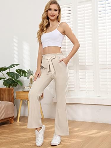 CXXQ kadın Flare Pantolon Elastik Fırfır Yüksek Bel İlmek Petite Çan Alt Pantolon Moda 2 Cepler