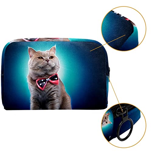 Yaratıcı Kedi papyon Mavi Küçük Makyaj Çantası Kılıfı Çanta Seyahat Kozmetik Çantası Taşınabilir makyaj çantası Kadın